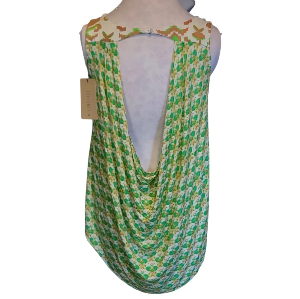 Language Sleeveless Patterned High-Low Top - NWT